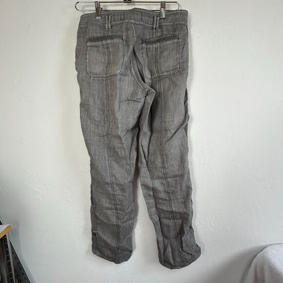 Hei Hei Anthropologie Women Marlena Embroidered Crochet Linen Pants Grey Size 27 - Picture 2 of 9